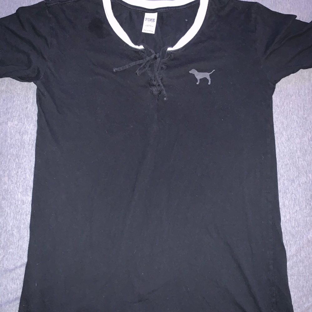 PINK Black Tie-Front T-shirt